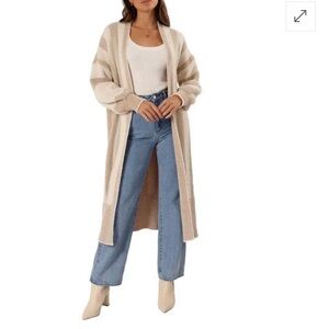 NWT- Petal & Pup Anita Stripe Long Cardigan, Light Beige, M/L